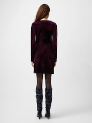 French Connection Red Viola Velvet Long Sleeve Bodycon Dress - Image 2 of 4