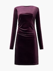 French Connection Red Viola Velvet Long Sleeve Bodycon Dress - Image 4 of 4