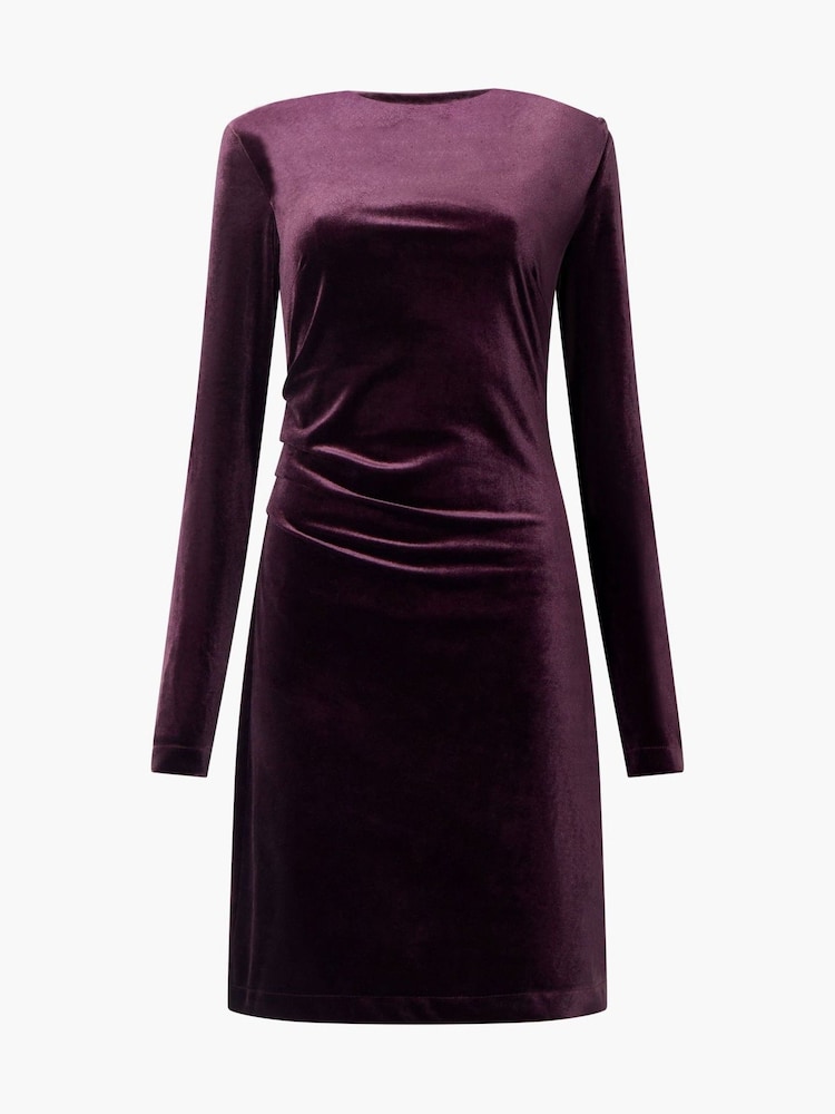 French Connection Red Viola Velvet Long Sleeve Bodycon Dress - Image 4 of 4