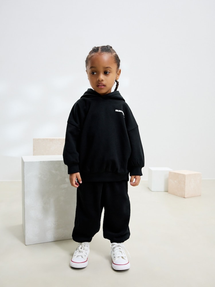 Black Slogan Hoodie and Joggers Set (3mths-7yrs) - Image 2 of 9
