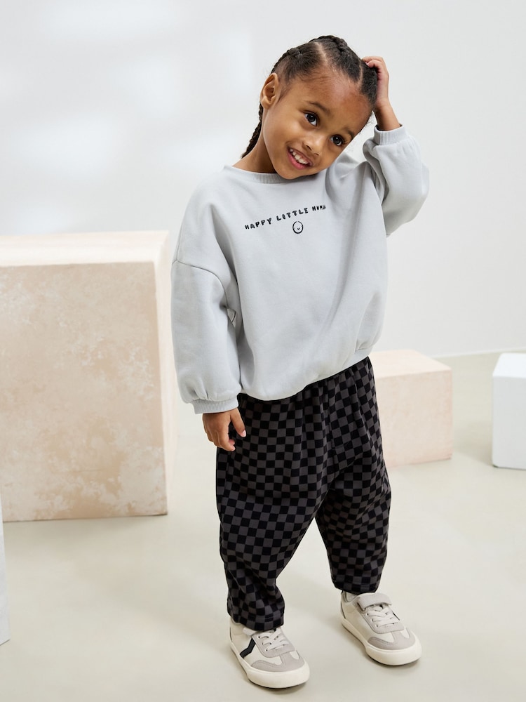 Black/Grey Sweatshirt and Patterned Jogger Set (3mths-7yrs) - Image 2 of 9