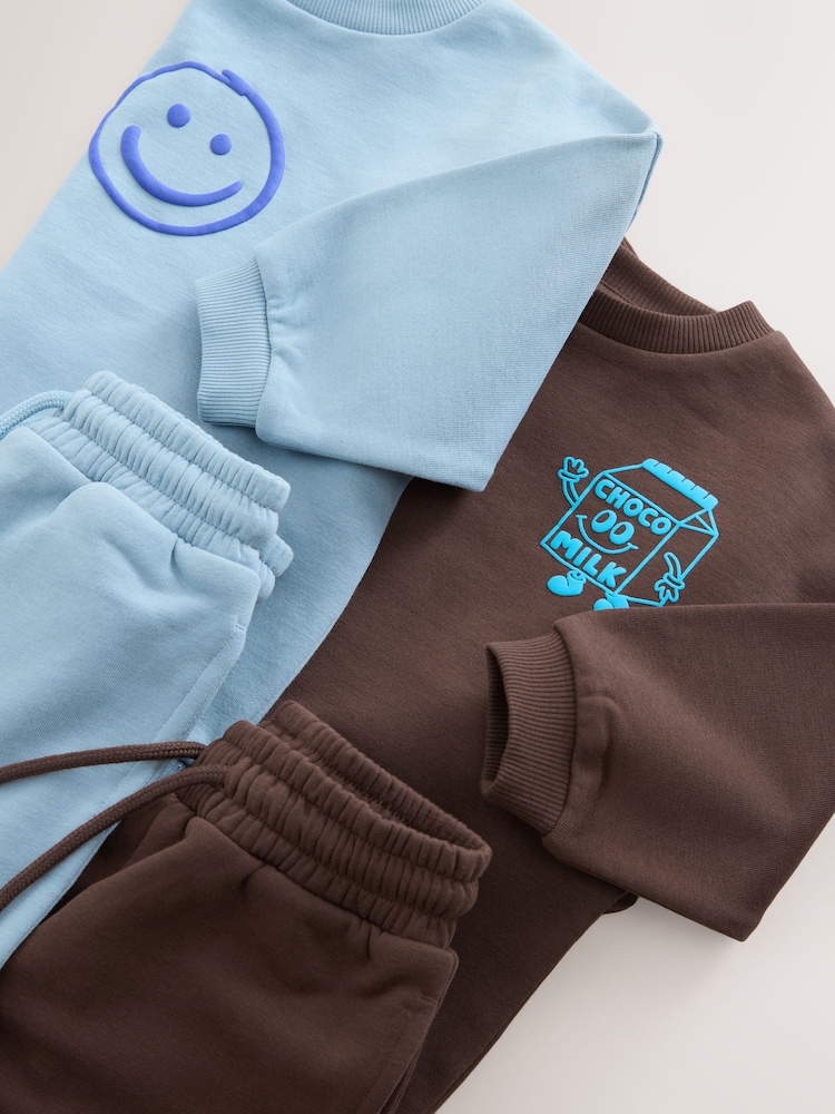 Chocolate Brown and Blue Sweatshirt And Joggers Set 2 Pack (3mths-7yrs) - Image 10 of 12