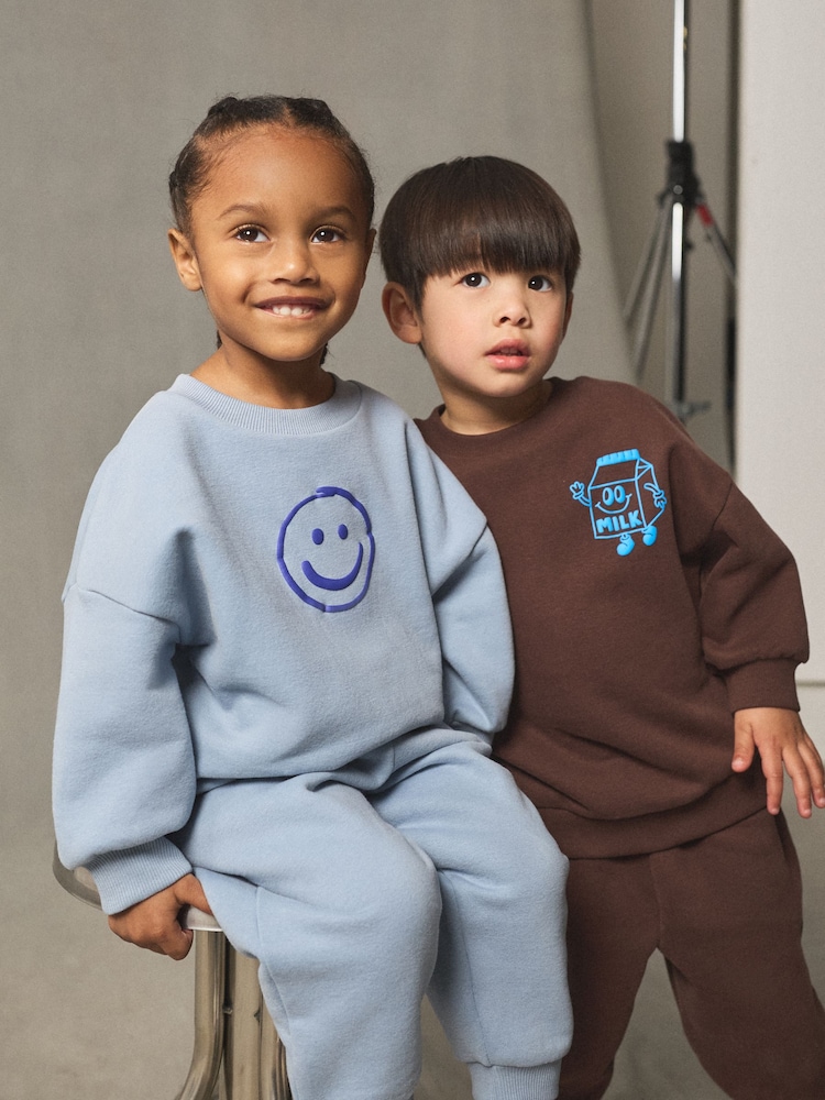 Chocolate Brown and Blue Sweatshirt And Joggers Set 2 Pack (3mths-7yrs) - Image 3 of 12