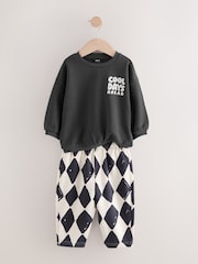 Black/White Printed Sweatshirt And Joggers Set 2 Pack (3mths-7yrs) - Image 8 of 13