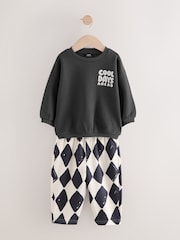 Black/White Printed Sweatshirt And Joggers Set 2 Pack (3mths-7yrs) - Image 9 of 13