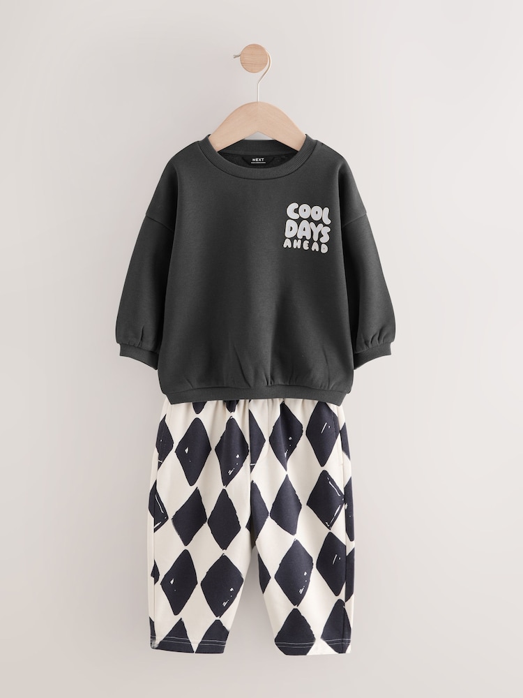 Black/White Printed Sweatshirt And Joggers Set 2 Pack (3mths-7yrs) - Image 9 of 13