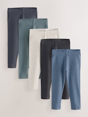 Blue/Grey/Stripe Ribbed Leggings 5 Pack (3mths-7yrs) - Image 1 of 8