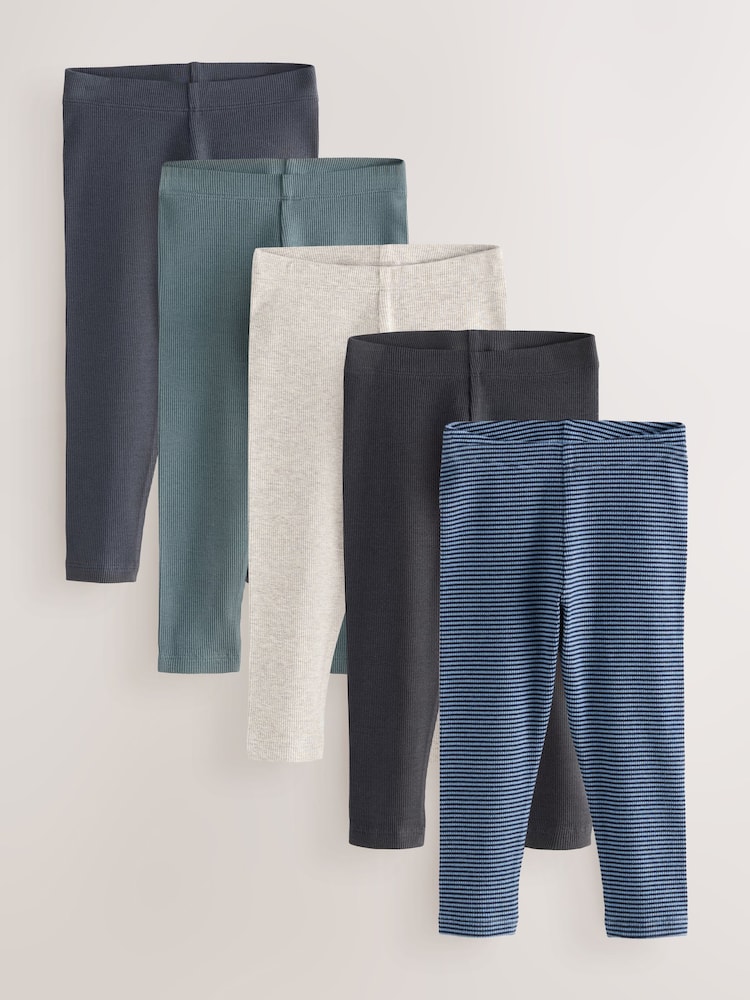 Blue/Grey/Stripe Ribbed Leggings 5 Pack (3mths-7yrs) - Image 1 of 8 Blue/Grey/Stripe Ribbed Leggings 5 Pack (3mths-7yrs) - Image 1 of 8