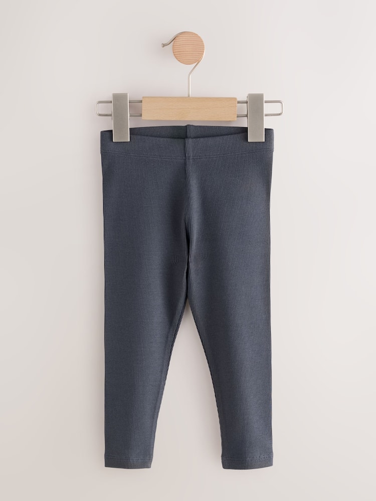 Blue/Grey/Stripe Ribbed Leggings 5 Pack (3mths-7yrs) - Image 2 of 8