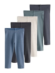 Blue/Grey/Stripe Ribbed Leggings 5 Pack (3mths-7yrs) - Image 8 of 8