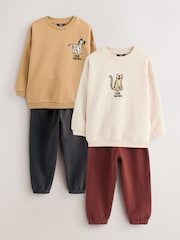 Tan/Ecru/Charcoal Grey - Sweatshirt und Jogginghose im Set, 2er-Pack (3M.–7J.) - Bild 1 von 11