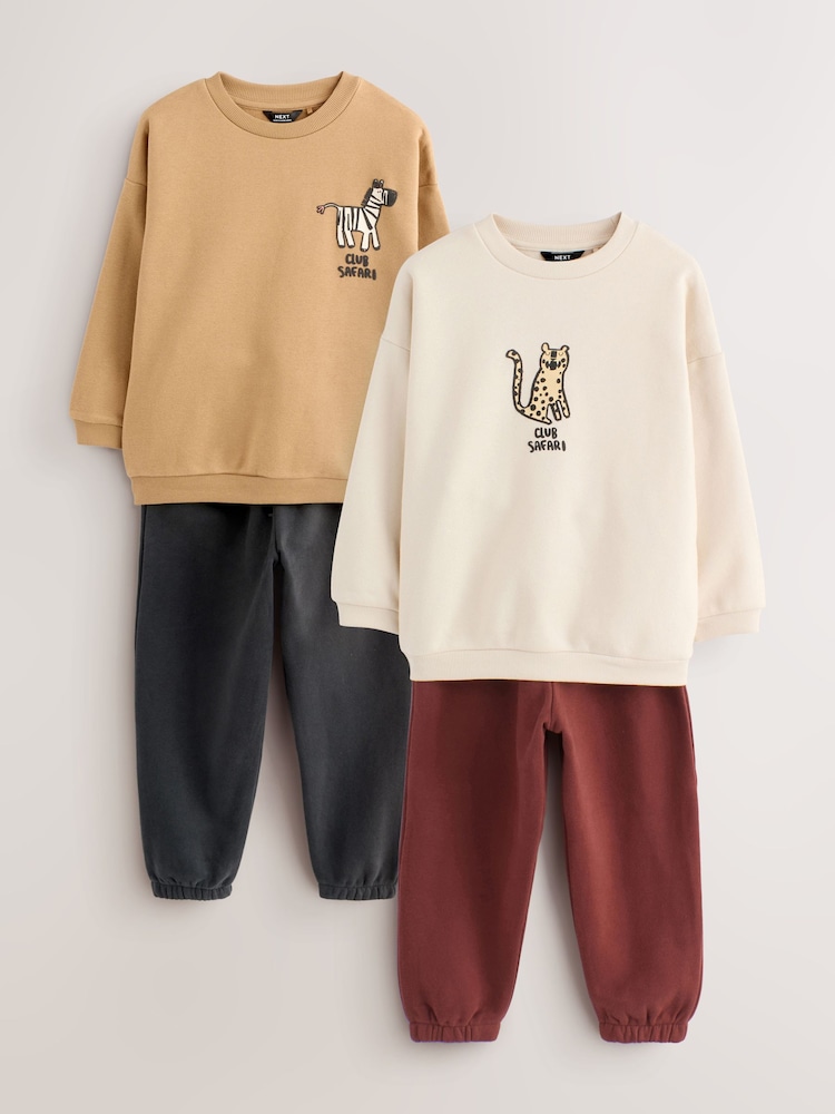 Tan/Ecru/Charcoal Grey - Sweatshirt und Jogginghose im Set, 2er-Pack (3M.–7J.) - Bild 1 von 11