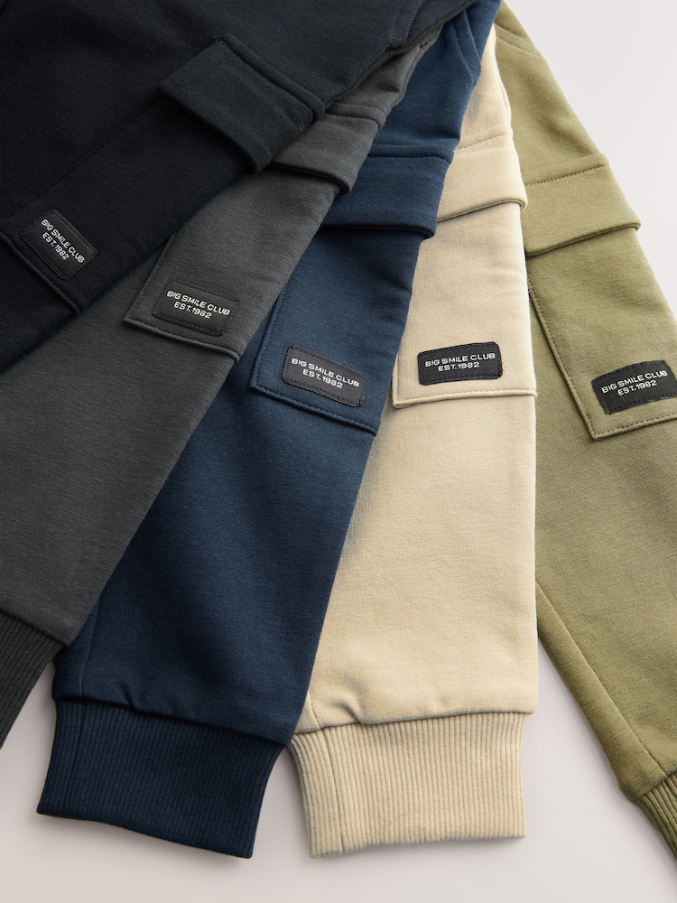 Black/Charcoal Grey/ Stone/Khaki Green Skinny Fit Joggers 5 Pack (3mths-7yrs) - Image 9 of 9