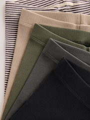 Black/White/Khaki Green Ribbed Leggings 5 Pack (3mths-7yrs) - Image 7 of 9