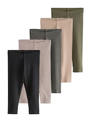 Black/White/Khaki Green Ribbed Leggings 5 Pack (3mths-7yrs) - Image 9 of 9