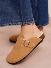Friends Like These Tan Standard Fit Buckle Faux Suede Comfort Footbed Clogs - Image 2 of 4