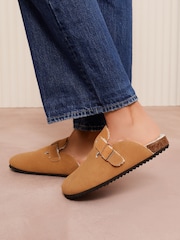 Friends Like These Tan Standard Fit Buckle Faux Suede Comfort Footbed Clogs - Image 4 of 4