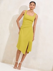 Lipsy Olive Green Square Neck Strappy Ruched Fit And Flare Midi Dress - Image 1 of 4