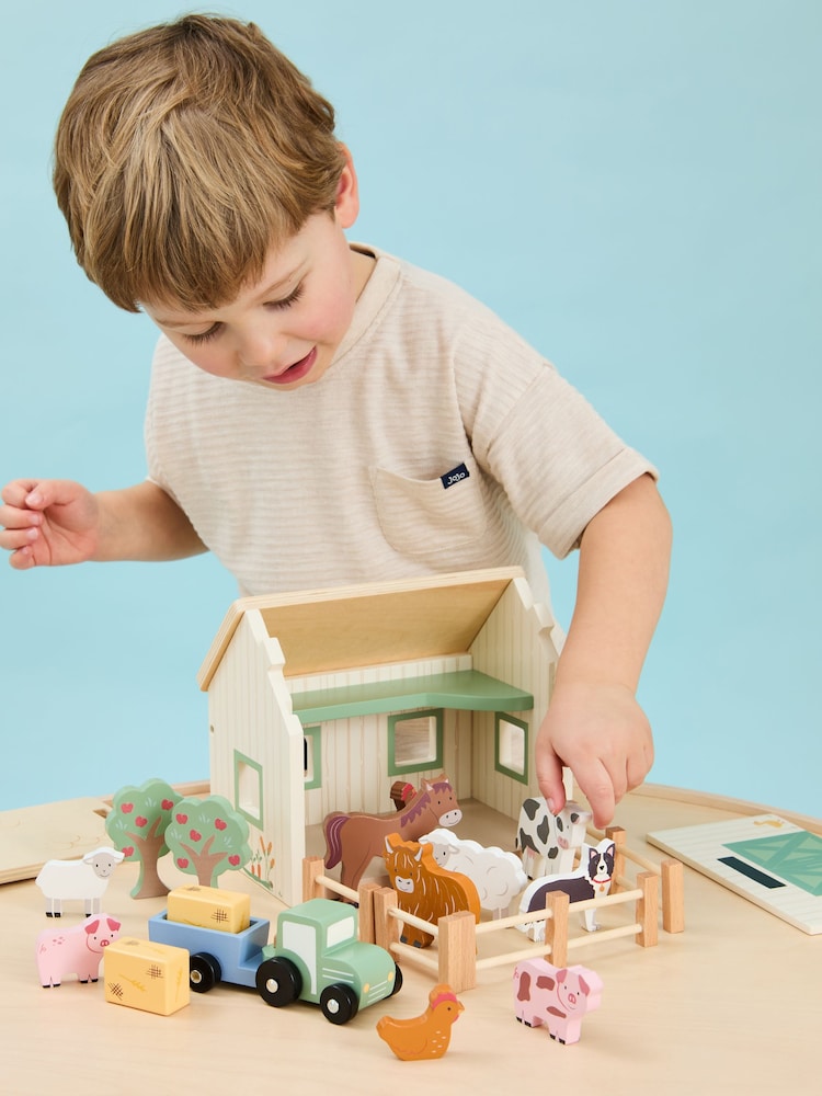 JoJo Maman Bébé Wooden Farm Set - Image 1 of 8 JoJo Maman Bébé Wooden Farm Set - Image 1 of 8