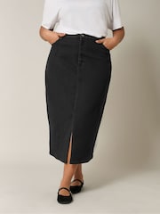 Evans Split Front Denim Black Skirt - Image 1 of 5
