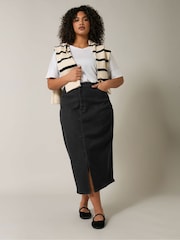 Evans Split Front Denim Black Skirt - Image 2 of 5