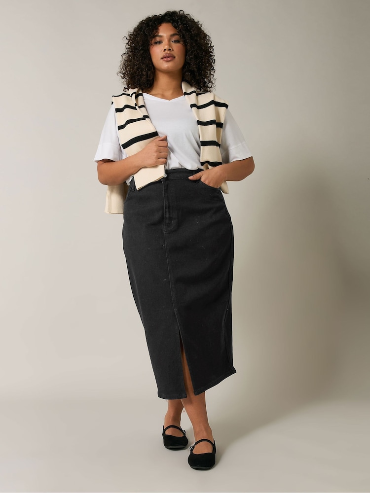Evans Split Front Denim Black Skirt - Image 2 of 5