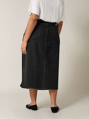 Evans Split Front Denim Black Skirt - Image 3 of 5