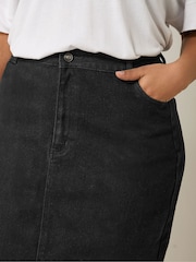 Evans Split Front Denim Black Skirt - Image 4 of 5
