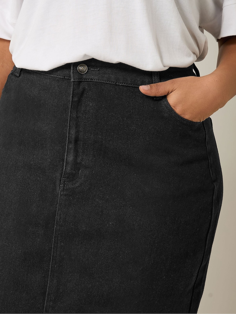 Evans Split Front Denim Black Skirt - Image 4 of 5