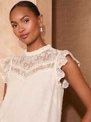 Love & Roses White Ecru Crew Neck Mesh Insert Bobby Sleeveless Blouse - Image 2 of 4