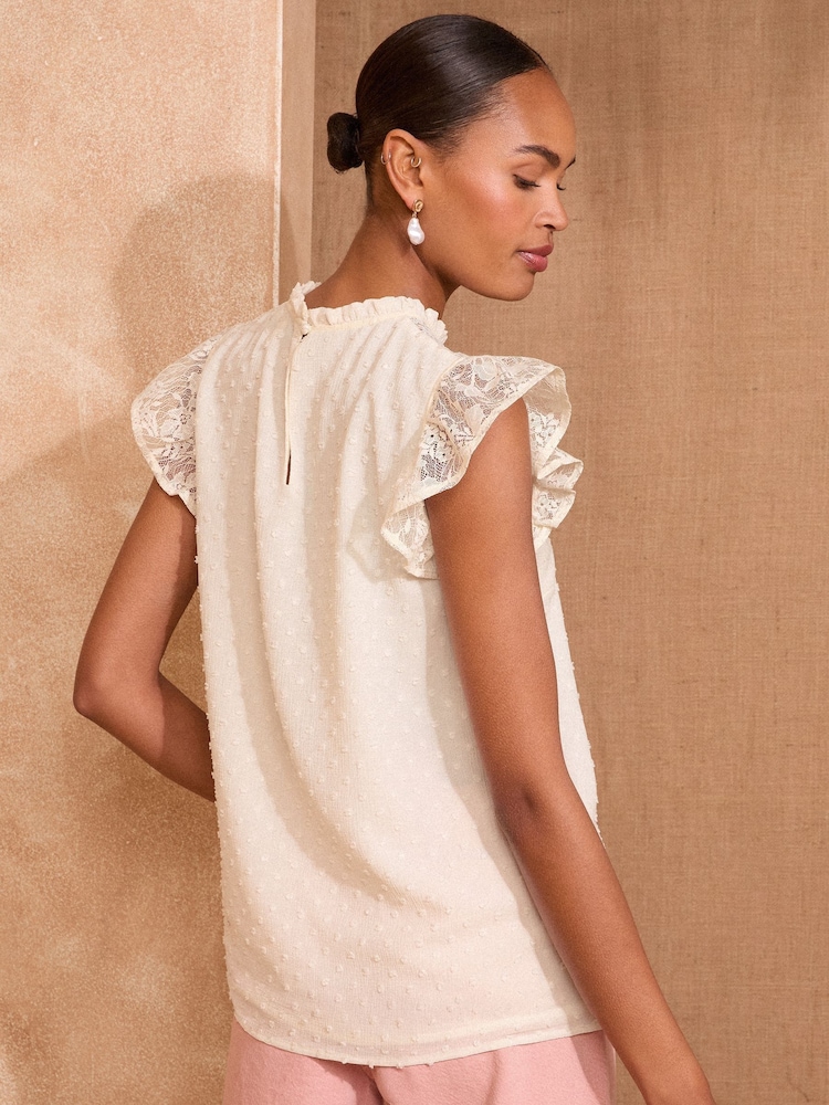 Love & Roses White Ecru Crew Neck Mesh Insert Bobby Sleeveless Blouse - Image 4 of 4