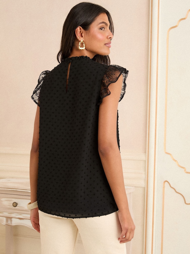 Love & Roses Black Crew Neck Mesh Insert Bobby Sleeveless Blouse - Image 4 of 4