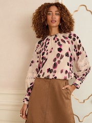Love & Roses White Ecru Animal Crew Neck Long Sleeve Blouse - Image 1 of 4