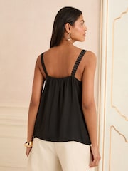 Love & Roses Black Square Neck Satin Lace Camisole - Image 4 of 4