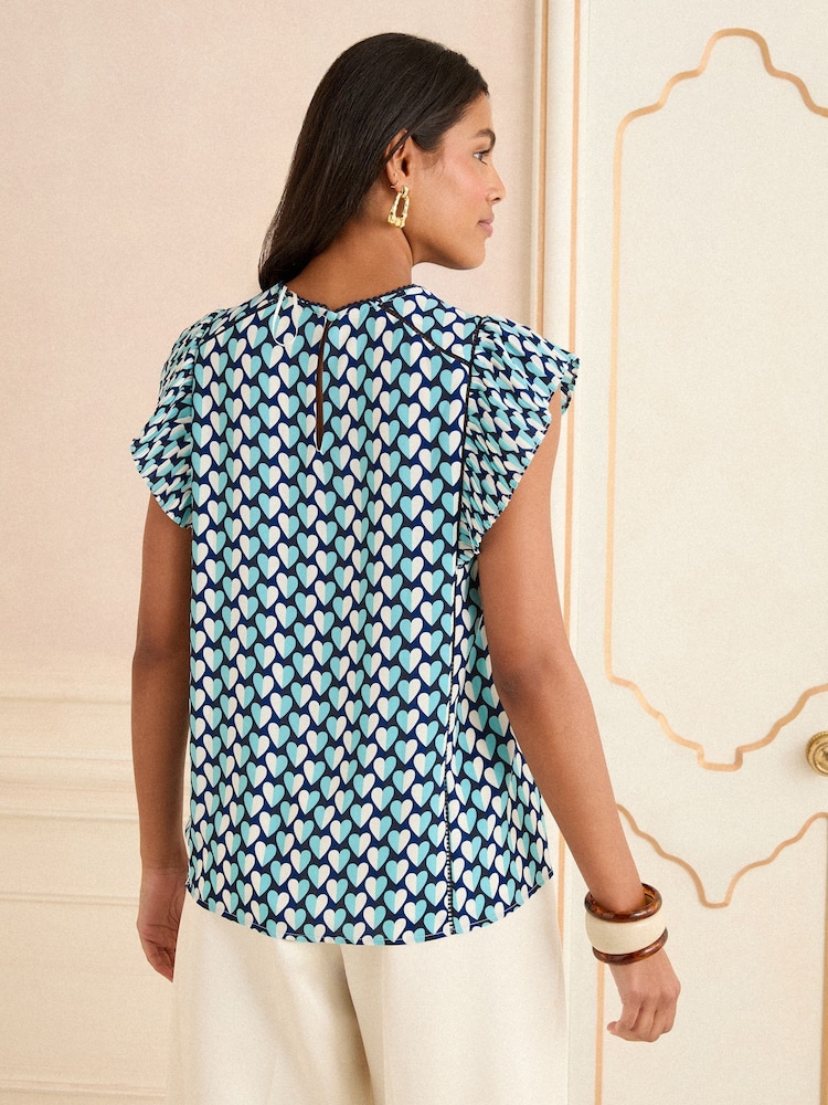 Love & Roses Blue Heart Flutter Sleeve Shell Top - Image 4 of 4 Love & Roses Blue Heart Flutter Sleeve Shell Top - Image 4 of 4