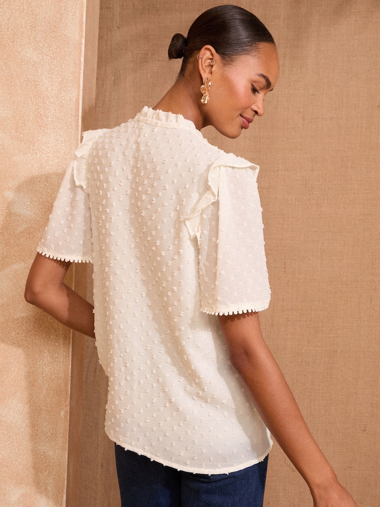 Love & Roses Ivory Short Sleeve V-Neck Dobby Blouse - Image 4 of 4 Love & Roses Ivory Short Sleeve V-Neck Dobby Blouse - Image 4 of 4