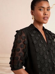 Love & Roses Black 3D Spot 3/4 Sleeve Shirt - Image 2 of 4