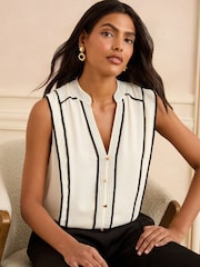 Love & Roses Black/White Stripe Sleeveless V-Neck Blouse - Image 1 of 4