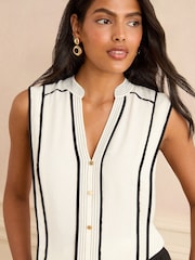 Love & Roses Black/White Stripe Sleeveless V-Neck Blouse - Image 2 of 4