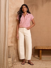 Love & Roses Red Stripe Printed Roll Sleeve Shirt - Image 3 of 4