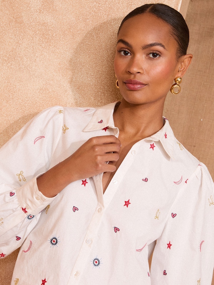 Love & Roses White Ecru Embroidered Long Sleeve Shirt - Image 2 of 4