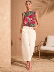 Love & Roses Pink Tropical Crew Neck Sleevless Shell Top - Image 3 of 4