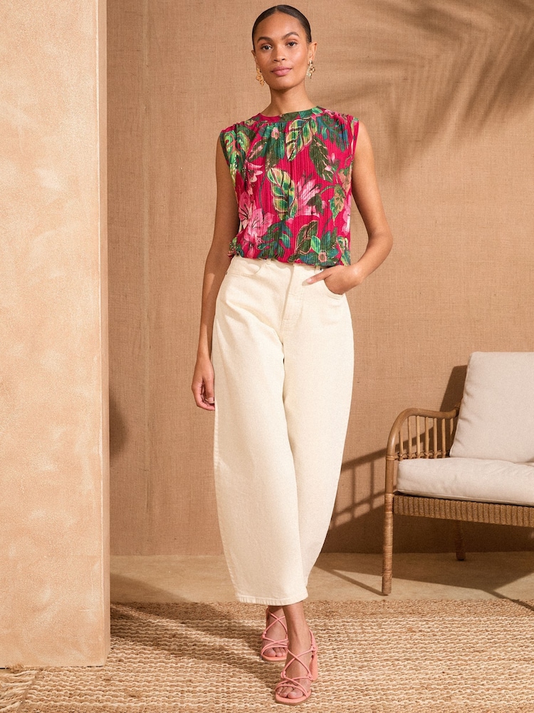 Love & Roses Pink Tropical Crew Neck Sleevless Shell Top - Image 3 of 4