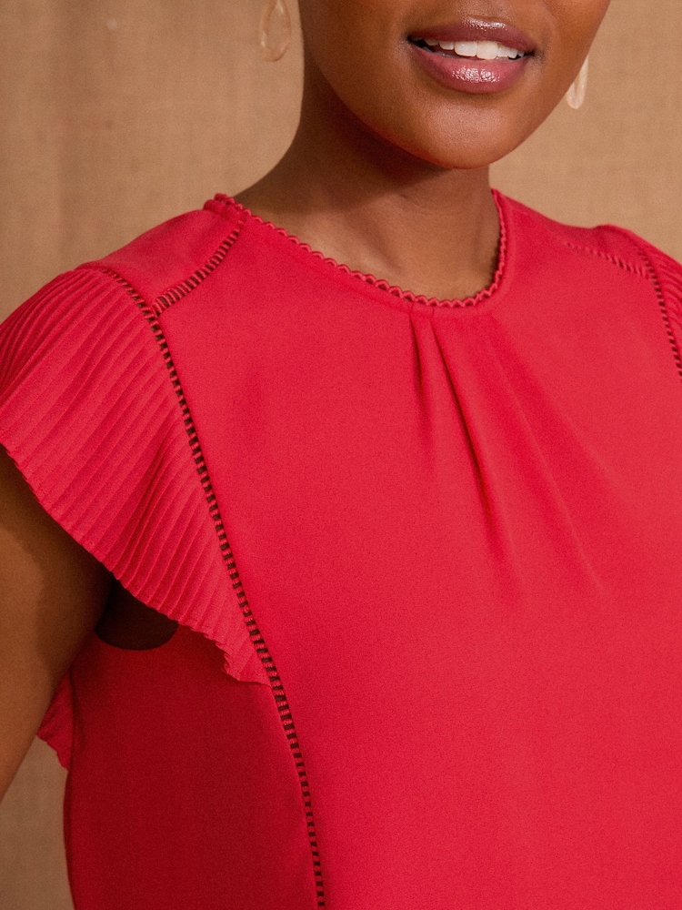 Love & Roses Red Flutter Sleeve Top - Image 2 of 4 Love & Roses Red Flutter Sleeve Top - Image 2 of 4