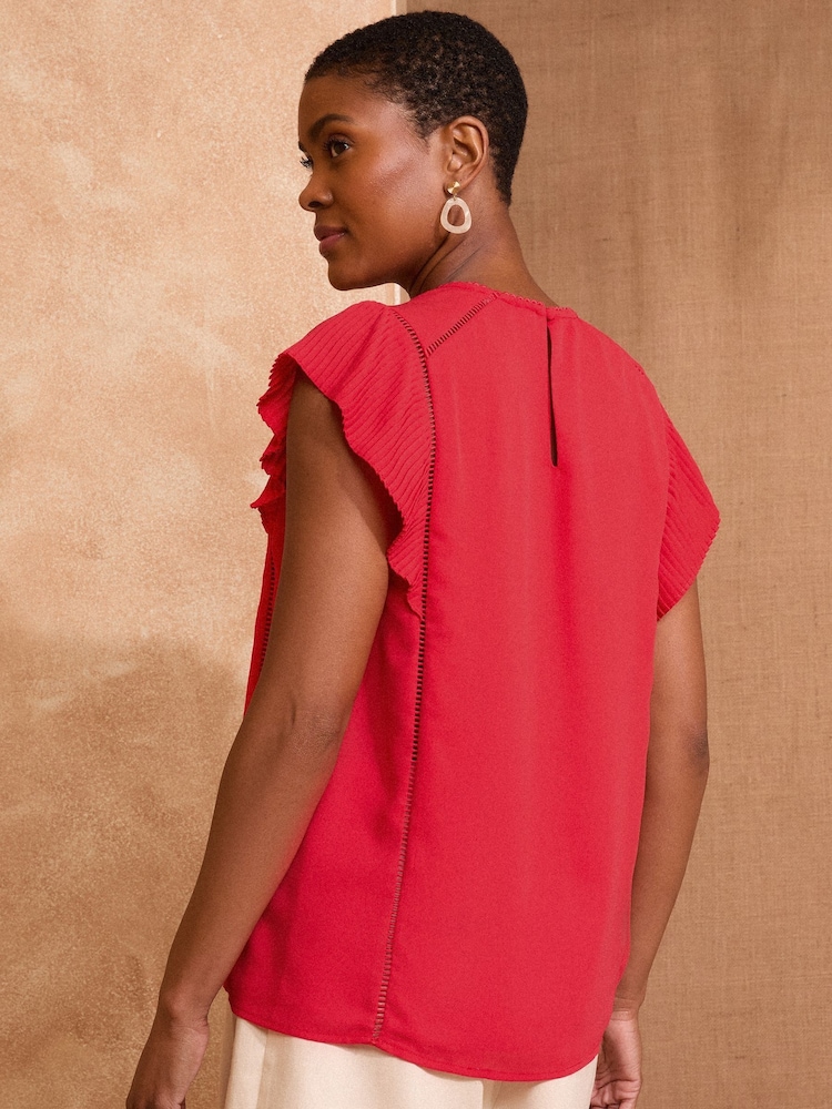 Love & Roses Red Flutter Sleeve Top - Image 4 of 4 Love & Roses Red Flutter Sleeve Top - Image 4 of 4
