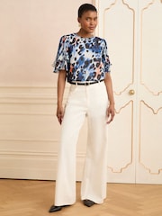 Love & Roses Blue Animal Print Frill Short Sleeve Crew Neck Blouse - Image 3 of 4