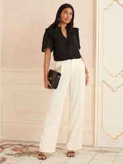 Love & Roses Black Short Sleeve V-Neck Dobby Blouse - Image 3 of 4