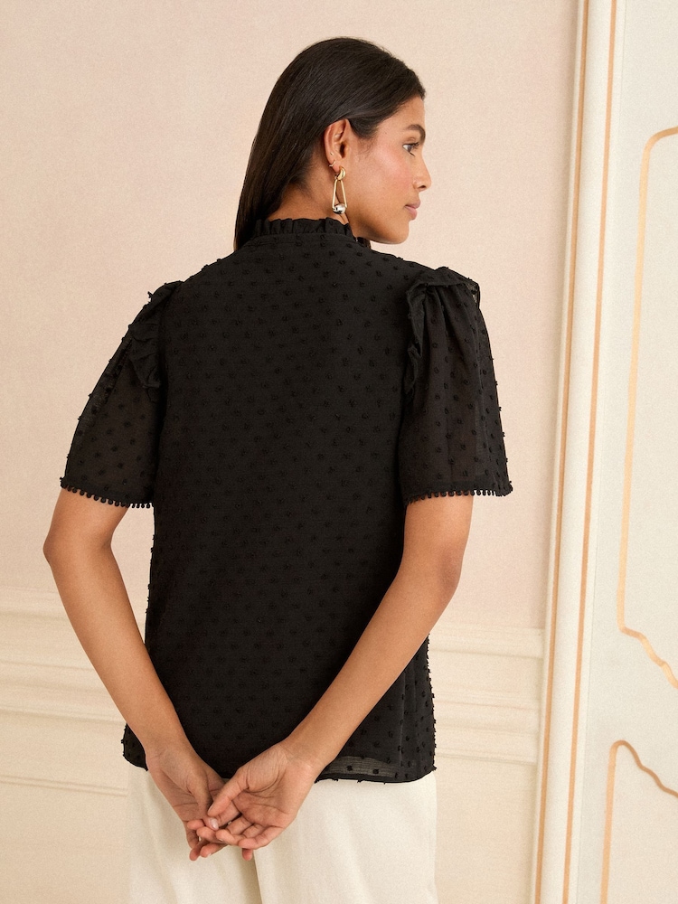 Love & Roses Black Short Sleeve V-Neck Dobby Blouse - Image 4 of 4