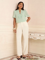 Love & Roses Mint Green Short Sleeve V-Neck Dobby Blouse - Image 3 of 4