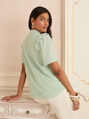 Love & Roses Mint Green Short Sleeve V-Neck Dobby Blouse - Image 4 of 4